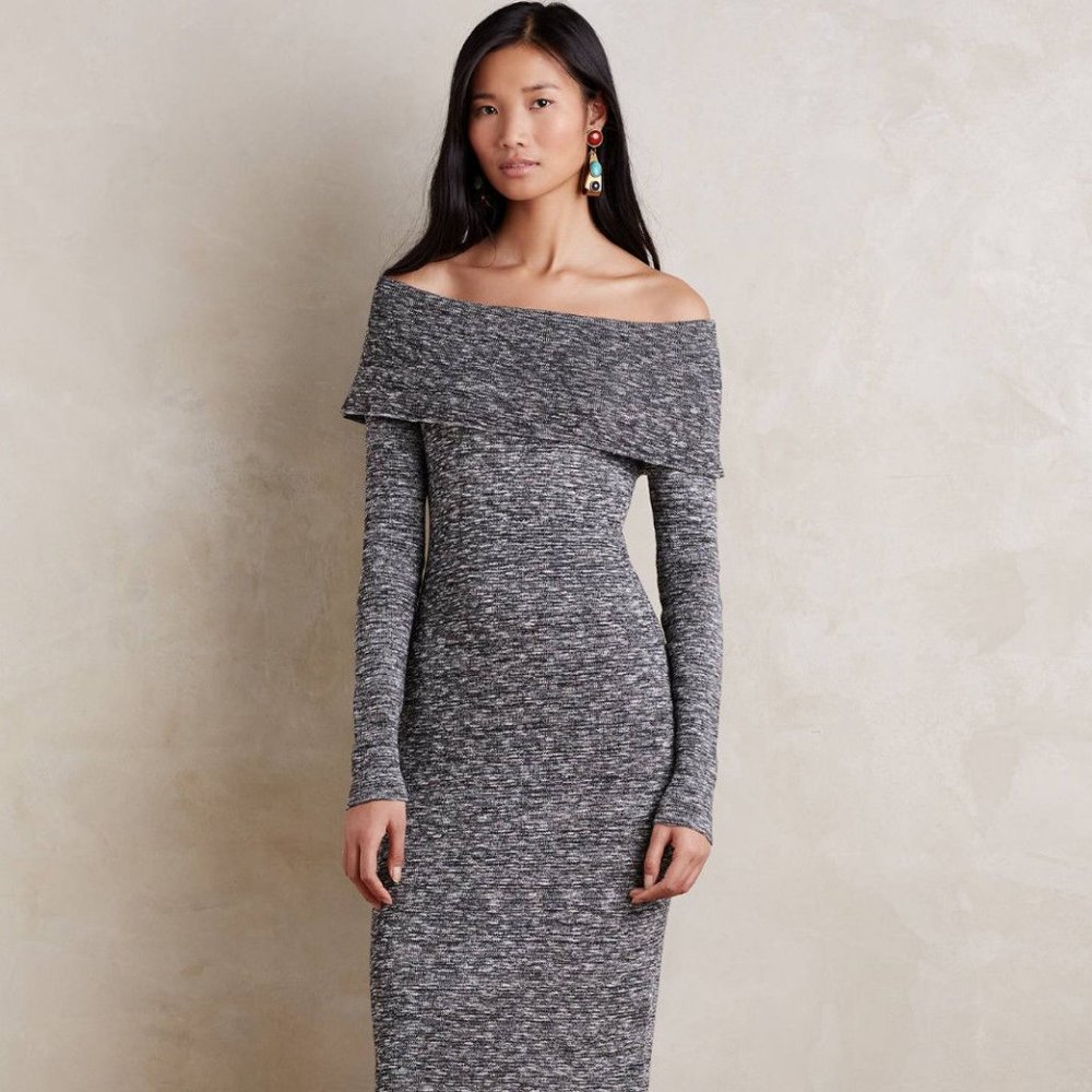 Anthropologie Sojourn Sweater Dress Off the Shoulder Pencil Midi By Moth Size XS